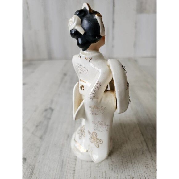 Lefton 10248 geisha shield girl lady dancing dress Monk rhinestone figurine stat - Picture 4 of 9